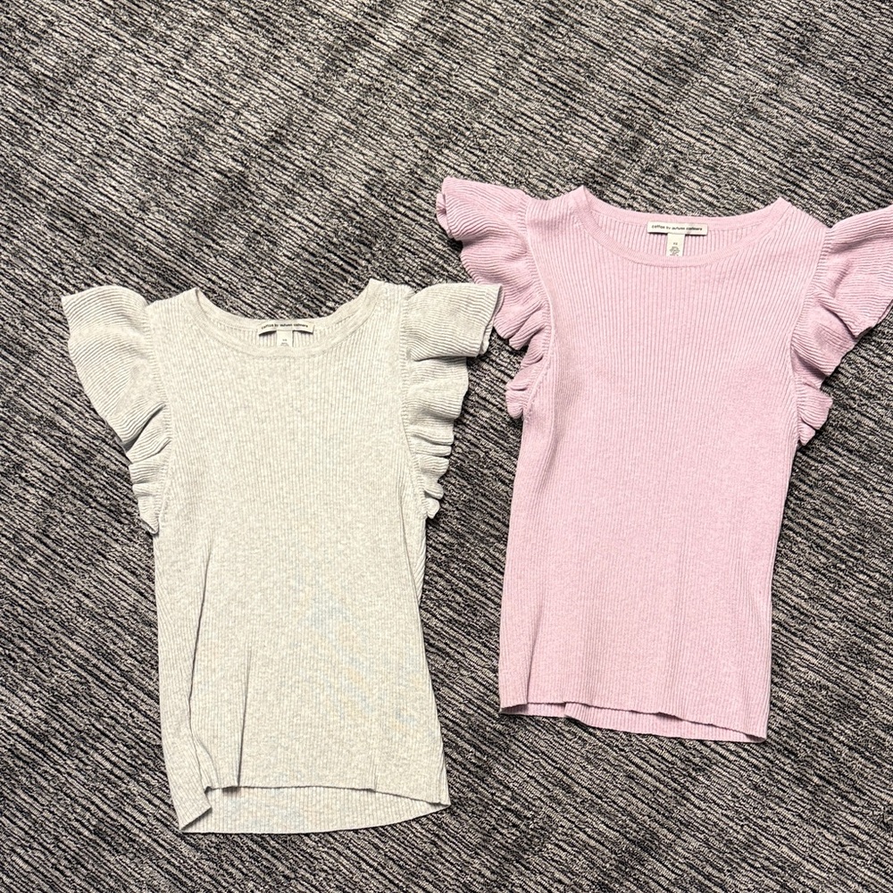 Autumn Cashmere Kids Ruffle Sleeve Tops - Cream and Pink